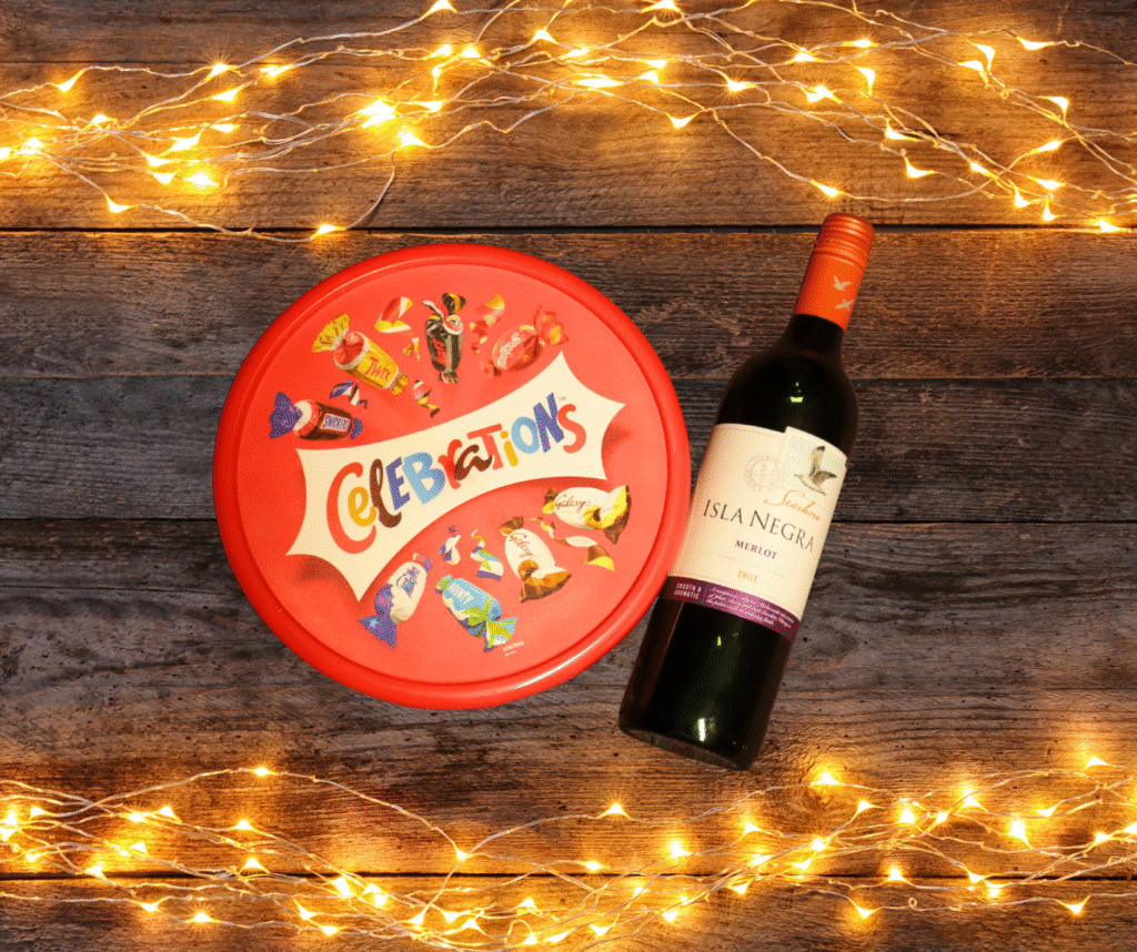 box of celebrations and an Isla Negra Merlot - Winner Rachel